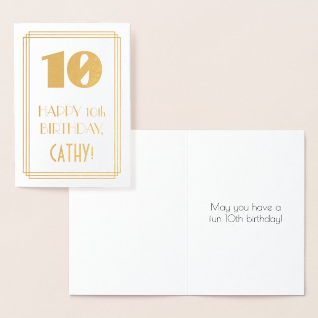Carte Dorée 10e anniversaire : Art Déco Inspiré Look "10" & No (Affichage)