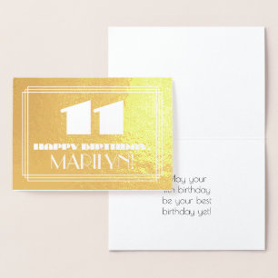 Carte Dorée 11ème anniversaire : Nom + Art Déco Inspiré Look "