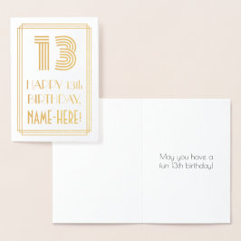 Carte Dorée 13e anniversaire - Art Déco Inspiré Look "13" & No
