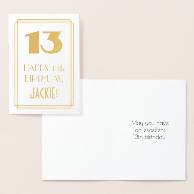 Carte Dorée 13ème anniversaire : Art Déco Inspiré Look "13" &  (Affichage)