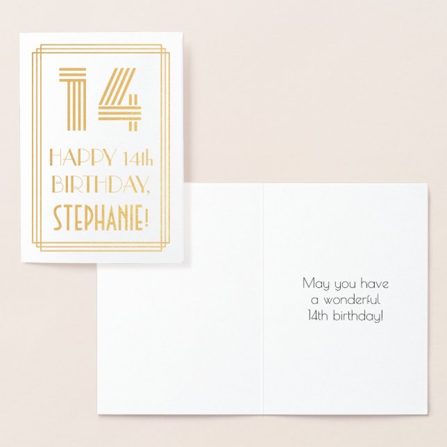 Carte Dorée 14e anniversaire - Art Déco Inspiré Look "14" & No (Affichage)