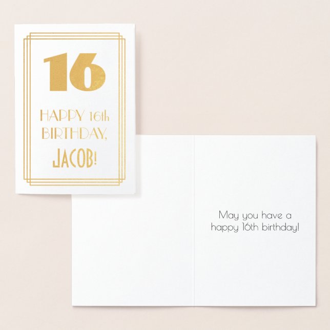 Carte Dorée 16ème anniversaire : Art Déco Inspiré Look "16" &  (Affichage)