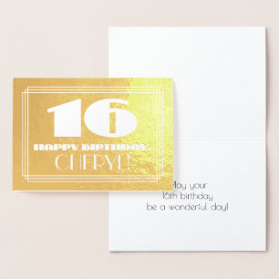 Carte Dorée 16ème anniversaire : Nom + Art Déco Inspiré Look "