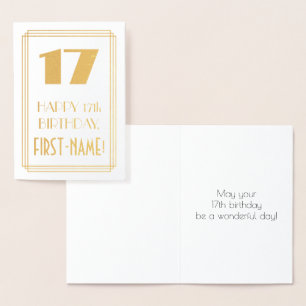 Carte Dorée 17ème anniversaire : Art Déco Inspiré Look "17" & 