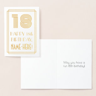 Carte Dorée 18e anniversaire - Art Déco Inspiré Look "18" & No