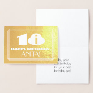 Carte Dorée 18e anniversaire : Nom + Art Déco Inspiré Look "18