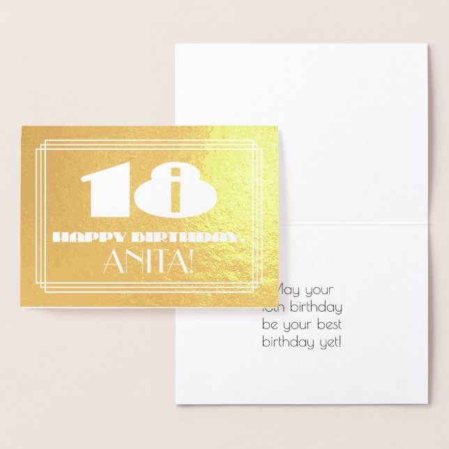 Carte Dorée 18e anniversaire : Nom + Art Déco Inspiré Look "18 (Affichage)