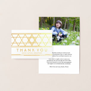 Carte Dorée 1 Photo Bar Mitzvah Merci Star de David Gold