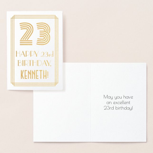 Carte Dorée 23e anniversaire - Art Déco Inspiré Look "23" & No (Affichage)