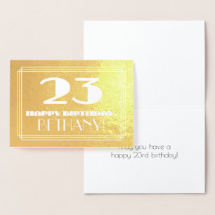 Carte Dorée 23e anniversaire : Nom + Art Déco Inspiré Look "23