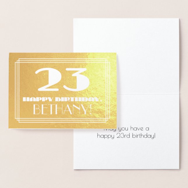 Carte Dorée 23e anniversaire : Nom + Art Déco Inspiré Look "23 (Affichage)