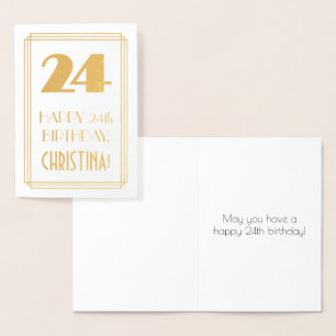 Carte Dorée 24e anniversaire : Art Déco Inspiré Look "24" & No