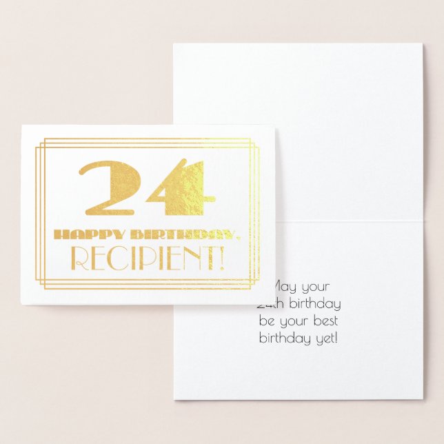 Carte Dorée 24e anniversaire ; nom + Art Déco Inspiré Look "24 (Affichage)