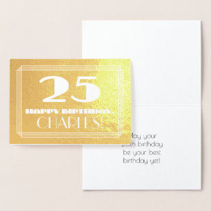 Carte Dorée 25e anniversaire : Nom + Art Déco Inspiré Look "25