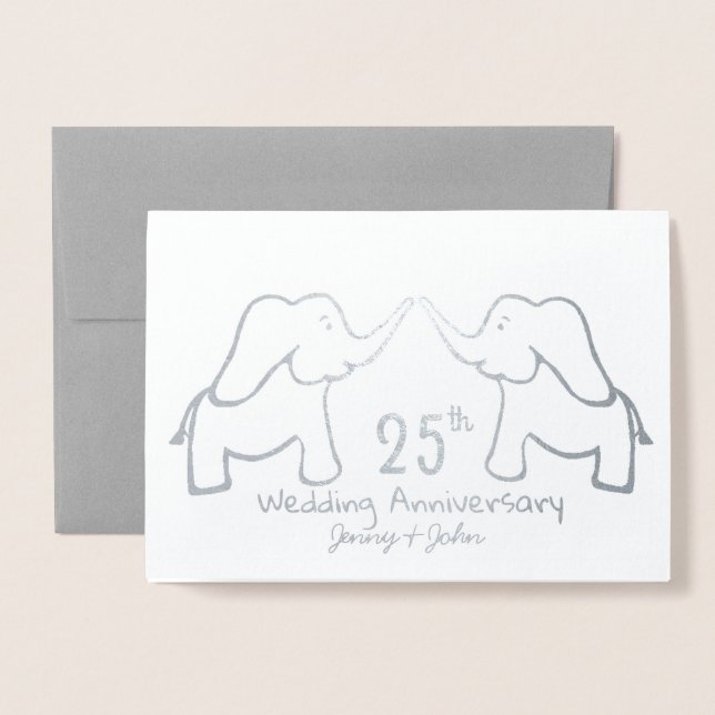 Carte Dorée 25ème ou tout éléphant du Mariage d'argent (Devant avec enveloppe)