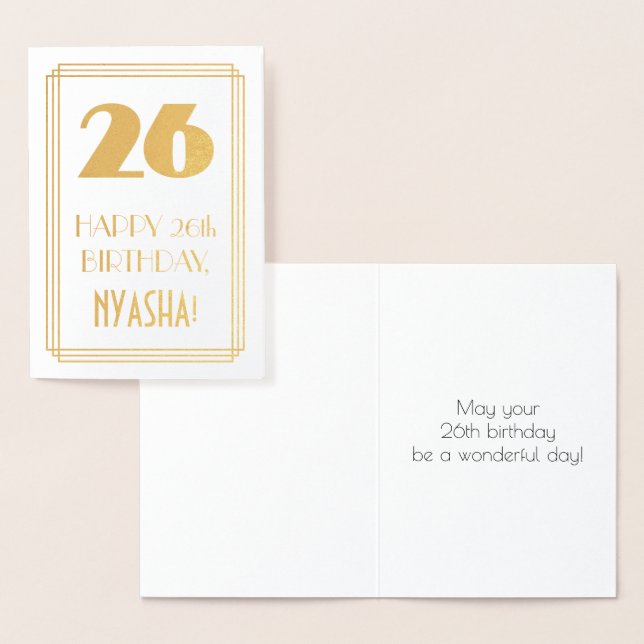 Carte Dorée 26e anniversaire : Art Déco Inspiré Look "26" & No (Affichage)