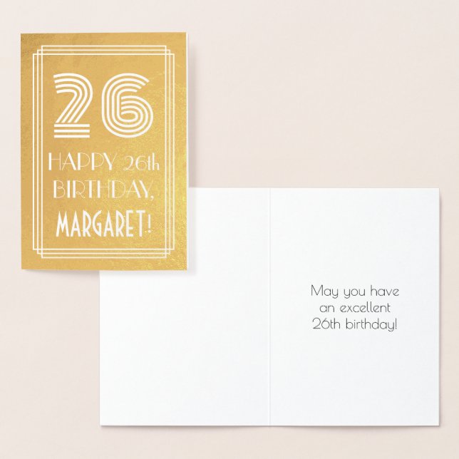 Carte Dorée 26e anniversaire - Art Déco Inspiré Look "26" + No (Affichage)