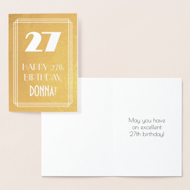 Carte Dorée 27e anniversaire ~ Style Art Déco "27" & Nom perso (Affichage)