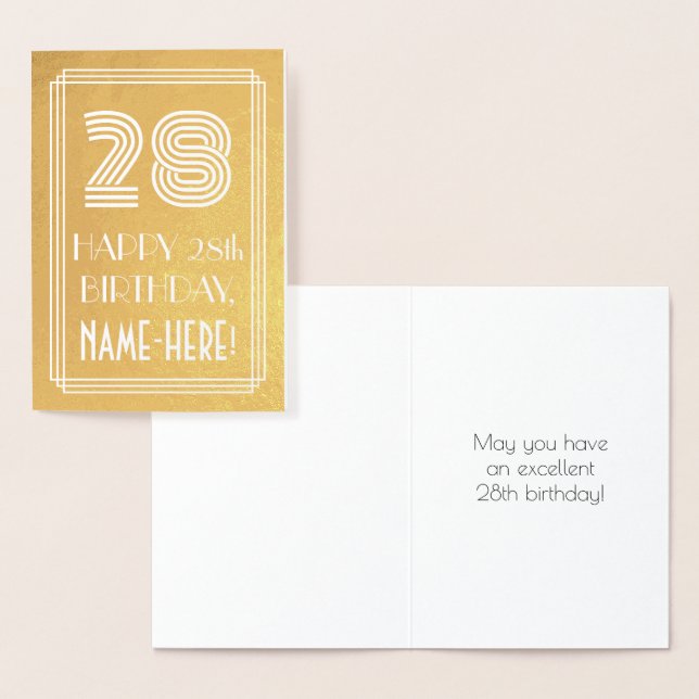 Carte Dorée 28e anniversaire - Art Déco Inspiré Look "28" + No (Affichage)