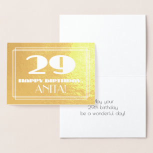 Carte Dorée 29e anniversaire : Nom + Art Déco Inspiré Look "29
