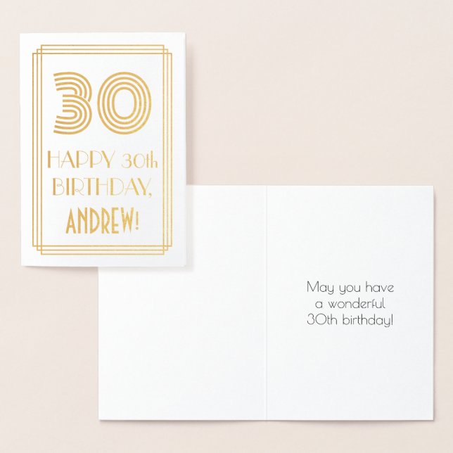 Carte Dorée 30e anniversaire - Art Déco Inspiré Look "30" & No (Affichage)