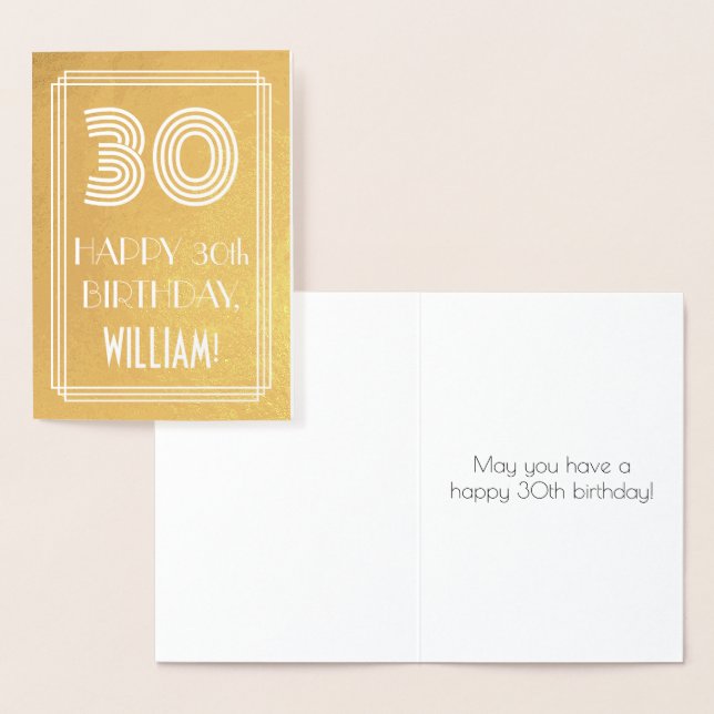 Carte Dorée 30e anniversaire - Art Déco Inspiré Look "30" + No (Affichage)