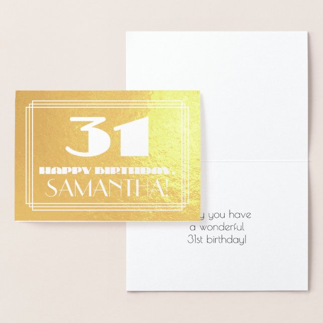 Carte Dorée 31e anniversaire : Nom + Art Déco Inspiré Look "31 (Affichage)
