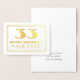 Carte Dorée 33ème anniversaire ; nom + Art Déco Inspiré Look "