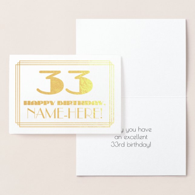 Carte Dorée 33ème anniversaire ; nom + Art Déco Inspiré Look " (Affichage)