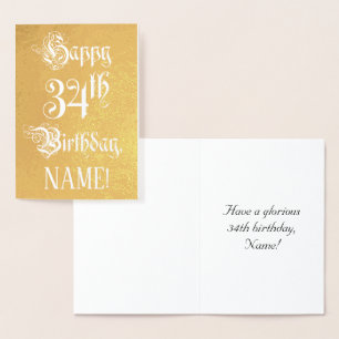 Carte Dorée 34e anniversaire : Élégant, Script Orné; Nom perso