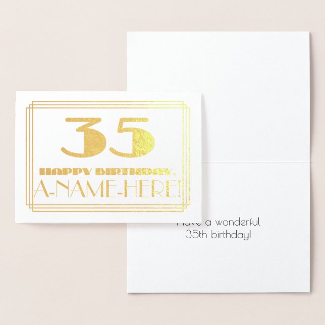 Carte Dorée 35e anniversaire ; nom + Art Déco Inspiré Look "35 (Affichage)