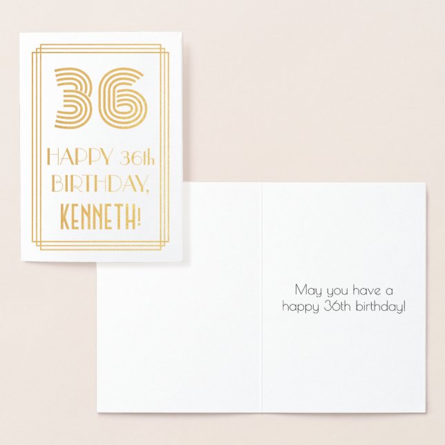 Carte Dorée 36e anniversaire - Art Déco Inspiré Look "36" & No (Affichage)