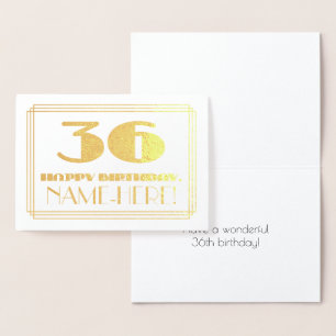 Carte Dorée 36ème anniversaire ; nom + Art Déco Inspiré Look "