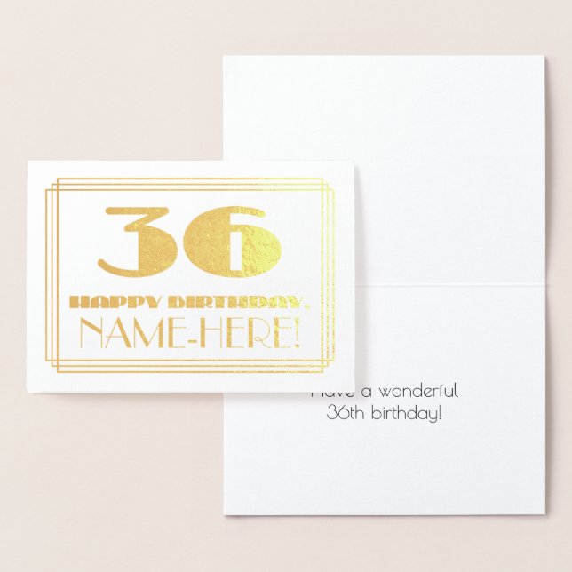Carte Dorée 36ème anniversaire ; nom + Art Déco Inspiré Look " (Affichage)