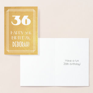Carte Dorée 36ème anniversaire ~ Style Art Déco "36" & Nom per