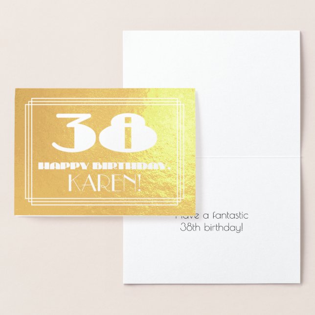 Carte Dorée 38e anniversaire : Nom + Art Déco Inspiré Look "38 (Affichage)