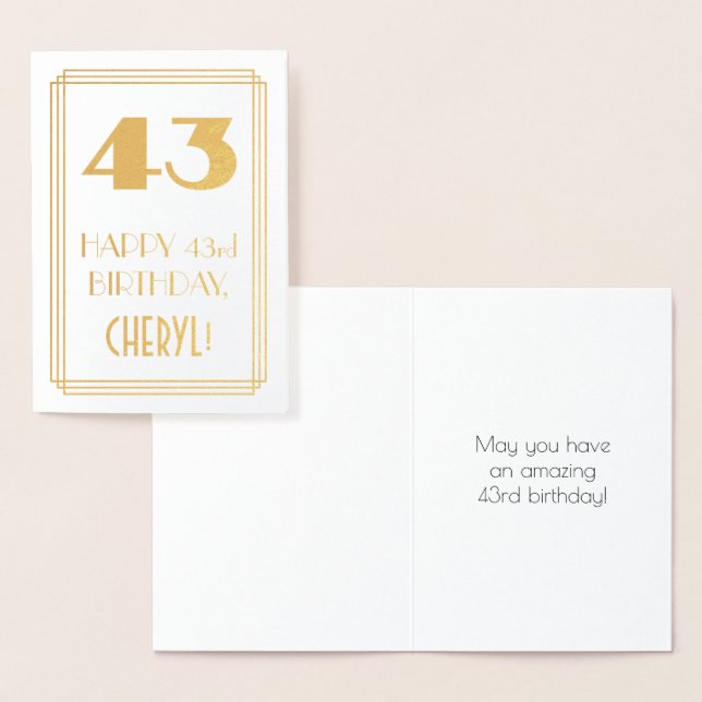 Carte Dorée 43e anniversaire : Art Déco Inspiré Look "43" & No (Affichage)