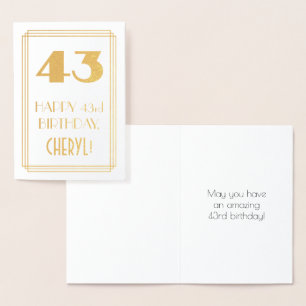 Carte Dorée 43e Anniversaire : Vue inspirée d'Art Déco "43" & 