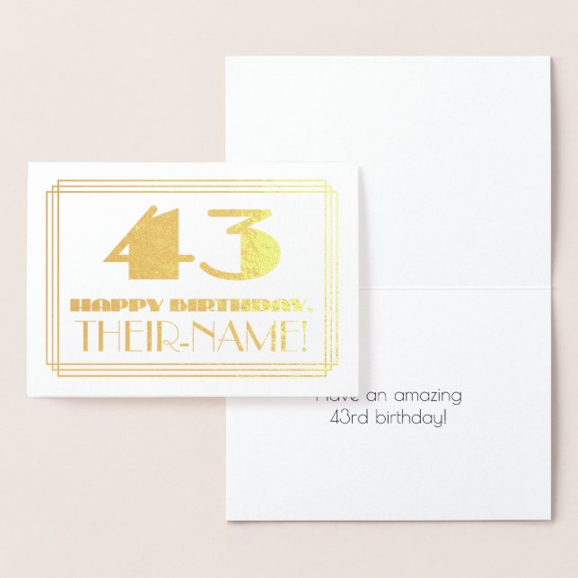 Carte Dorée 43ème anniversaire ; nom + Art Déco Inspiré Look " (Affichage)