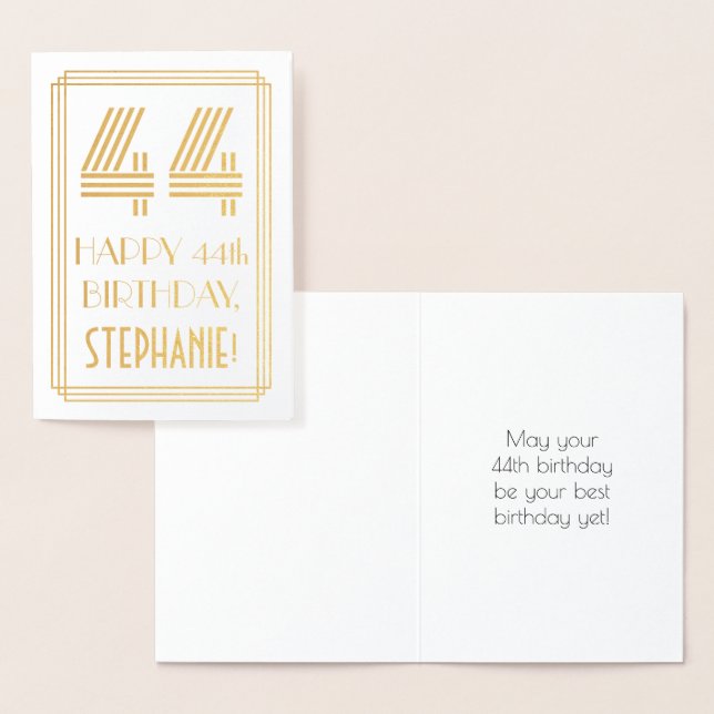 Carte Dorée 44e anniversaire - Art Déco Inspiré Look "44" & No (Affichage)
