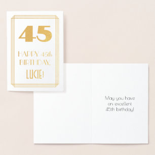 Carte Dorée 45e anniversaire : Art Déco Inspiré Look "45" & No