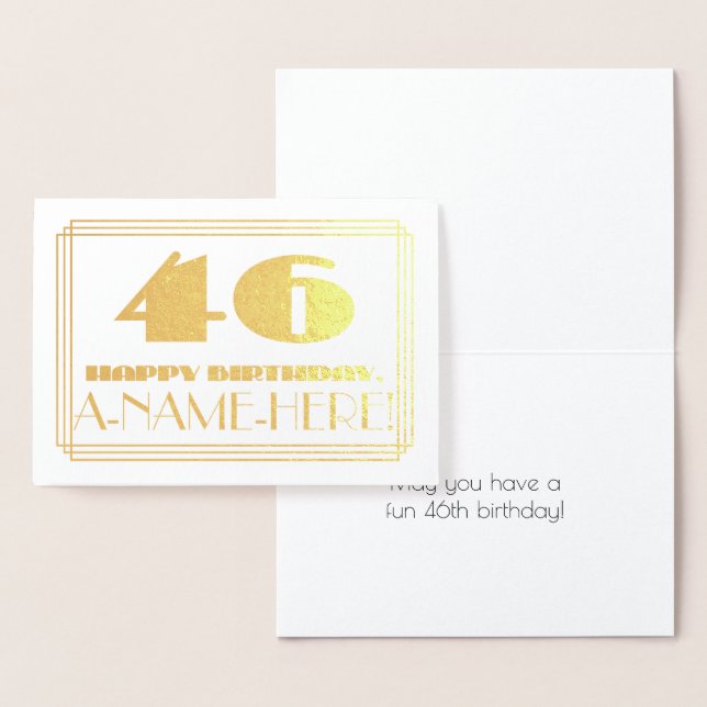 Carte Dorée 46ème anniversaire ; nom + Art Déco Inspiré Look " (Affichage)