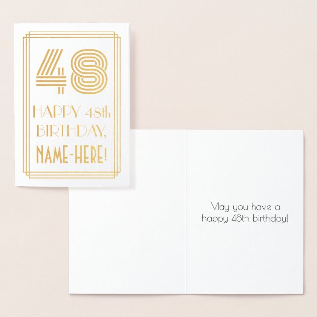 Carte Dorée 48e anniversaire - Art Déco Inspiré Look "48" & No (Affichage)