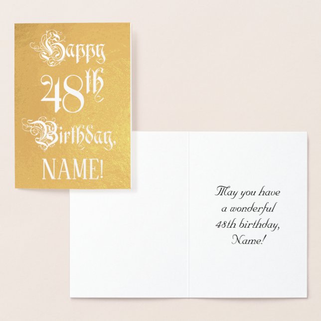 Carte Dorée 48th Birthday: Elegant, Ornate Script; Custom Name (Affichage)