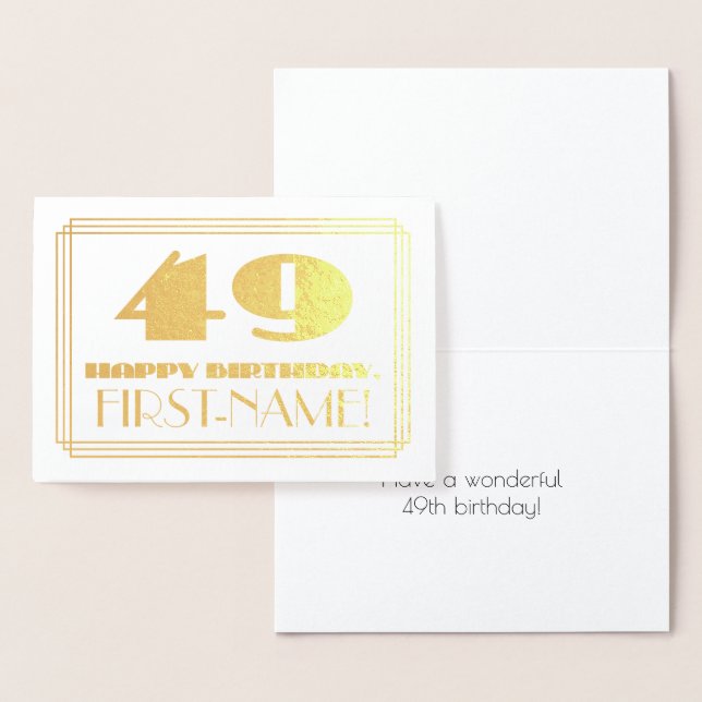 Carte Dorée 49e anniversaire ; nom + Art Déco Inspiré Look "49 (Affichage)