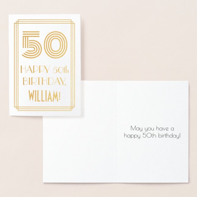 Carte Dorée 50e anniversaire - Art Déco Inspiré Look "50" & No (Affichage)