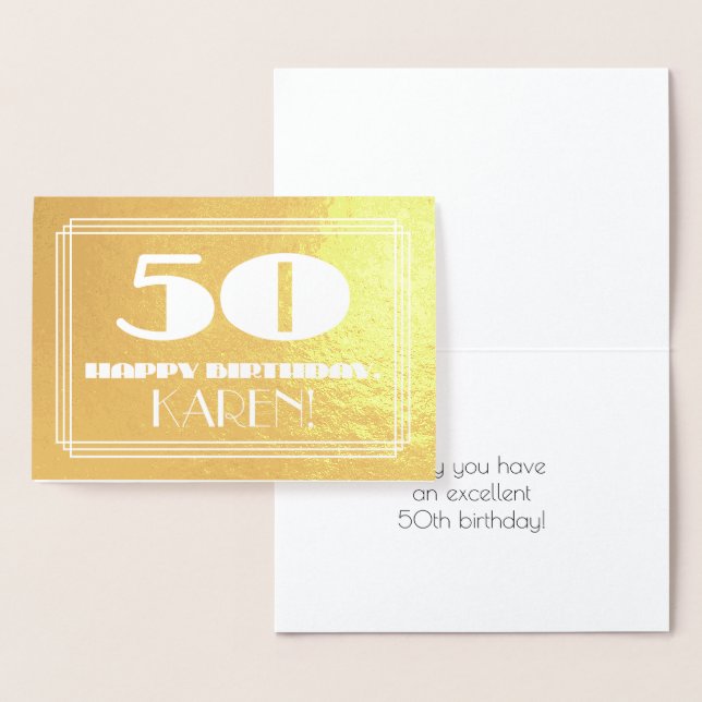 Carte Dorée 50e anniversaire : Nom + Art Déco Inspiré Look "50 (Affichage)