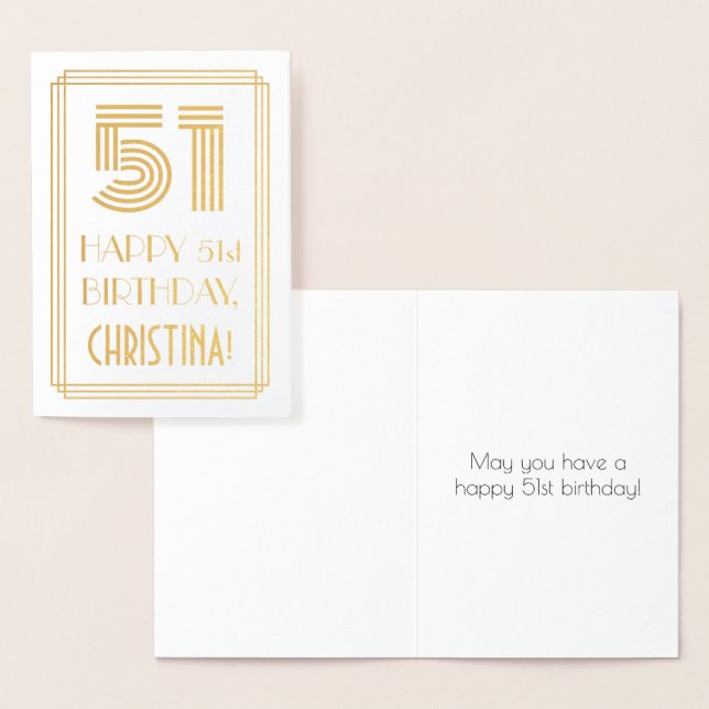 Carte Dorée 51e anniversaire - Art Déco Inspiré Look "51" & No (Affichage)
