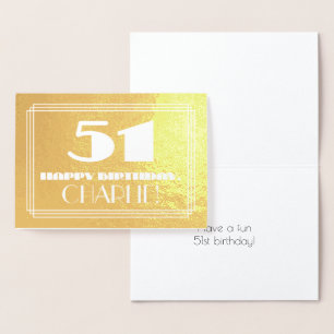 Carte Dorée 51e anniversaire : Nom + Art Déco Inspiré Look "51