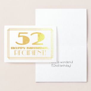Carte Dorée 52e anniversaire ; nom + Art Déco Inspiré Look "52